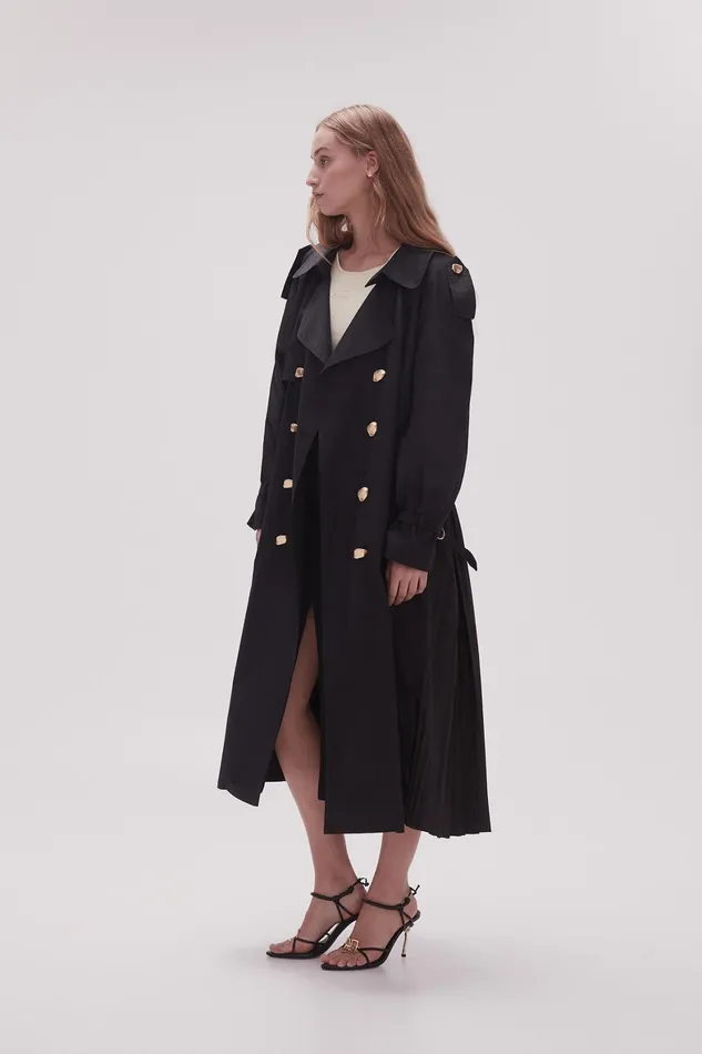 Aje Prima Pleat Trench Coat Black Women Blazers Jackets and Coats