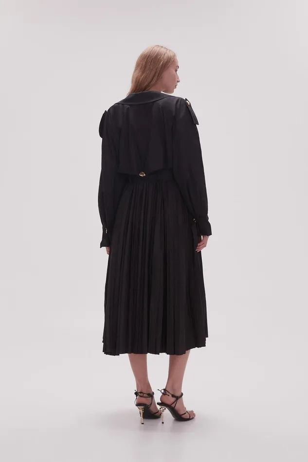 Aje Prima Pleat Trench Coat Black Women Blazers Jackets and Coats