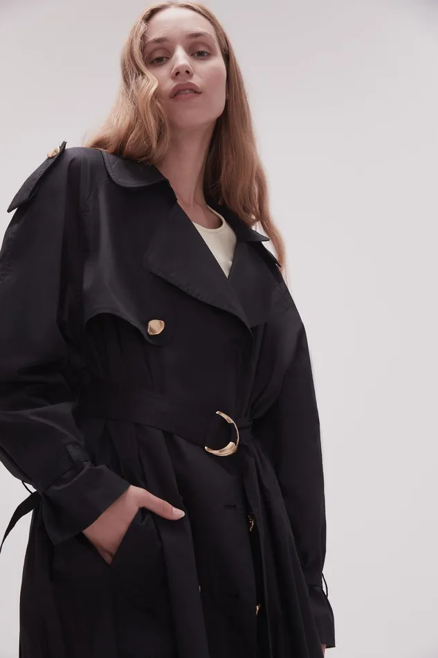Aje Prima Pleat Trench Coat Black Women Blazers Jackets and Coats