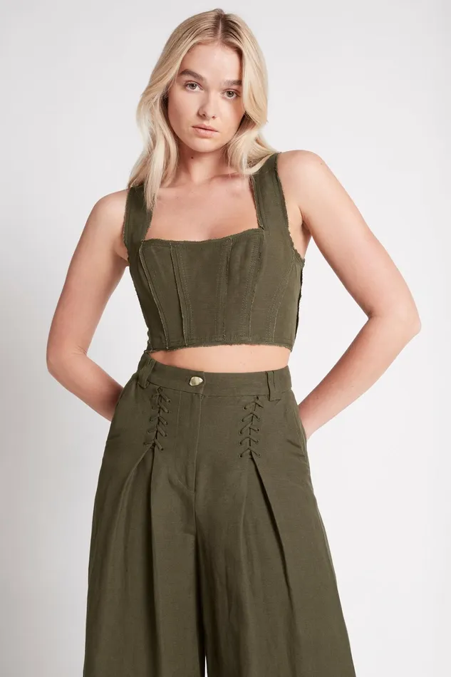 Aje Radiance Cropped Top Khaki Women Tops