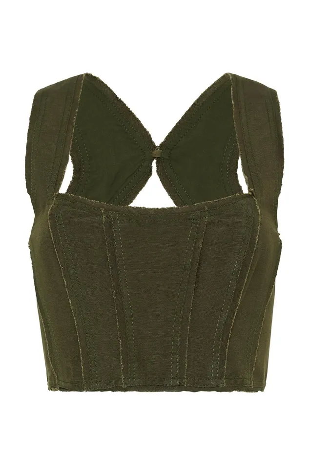 Aje Radiance Cropped Top Khaki Women Tops