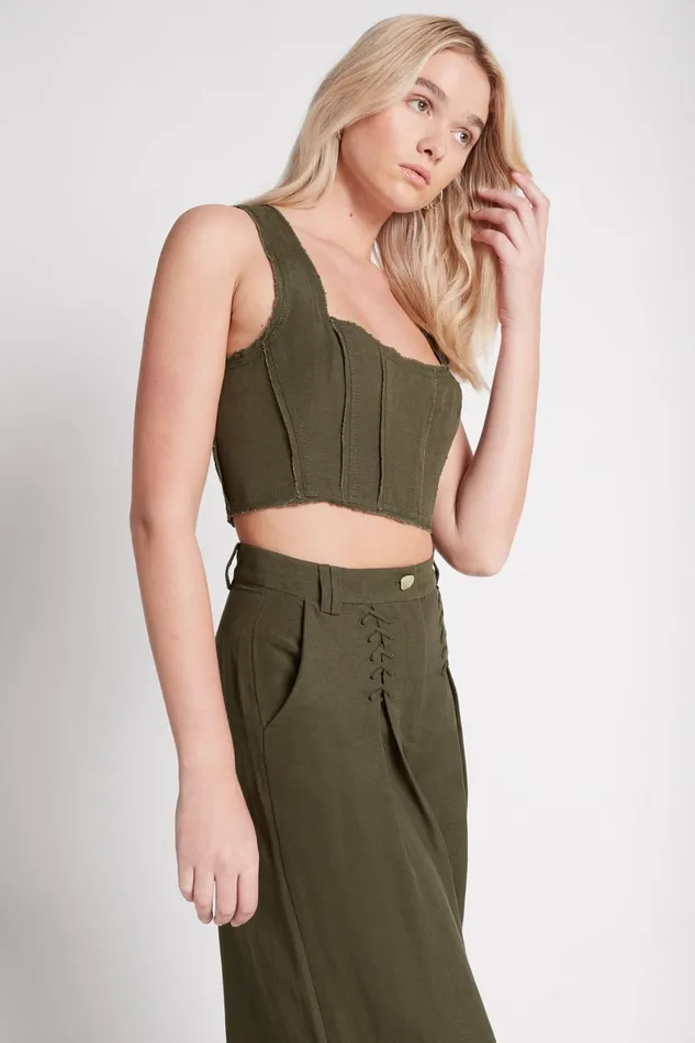 Aje Radiance Cropped Top Khaki Women Tops