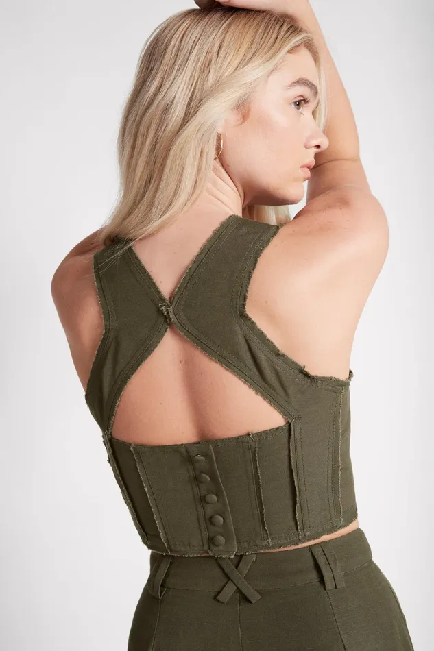 Aje Radiance Cropped Top Khaki Women Tops