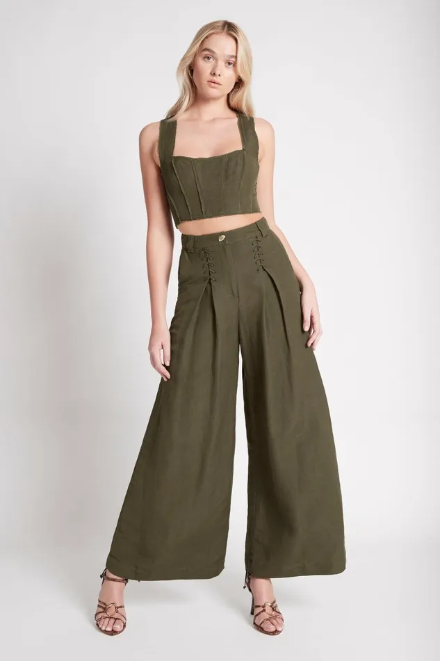 Aje Radiance Cropped Top Khaki Women Tops