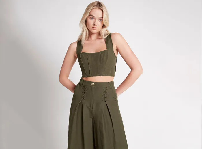 Aje Radiance Cropped Top Khaki Women Tops