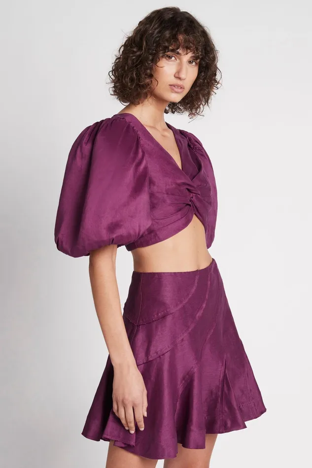 Aje Reverb Puff Sleeve Cropped Top Violet Women Tops