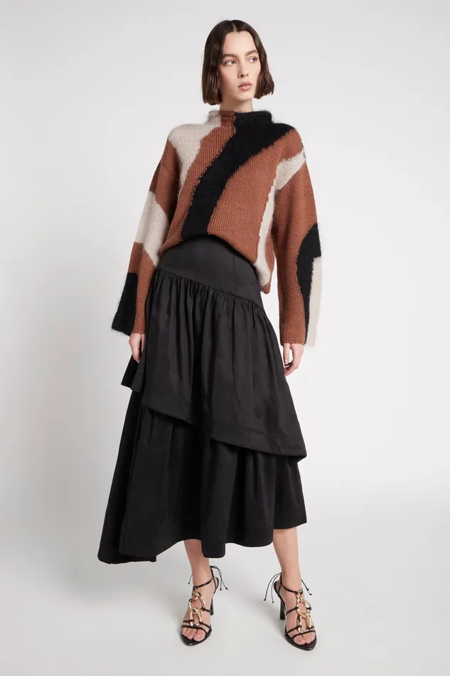 Aje Romy Tiered Midi Skirt Black Women Skirts