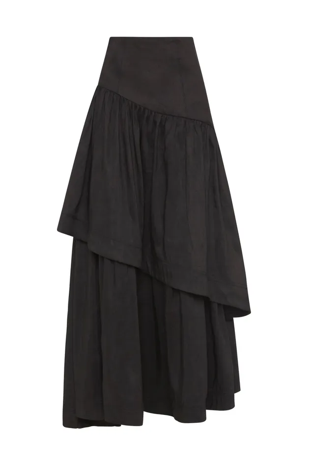 Aje Romy Tiered Midi Skirt Black Women Skirts