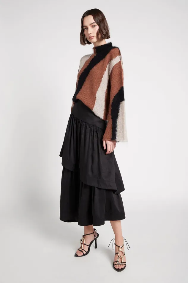 Aje Romy Tiered Midi Skirt Black Women Skirts