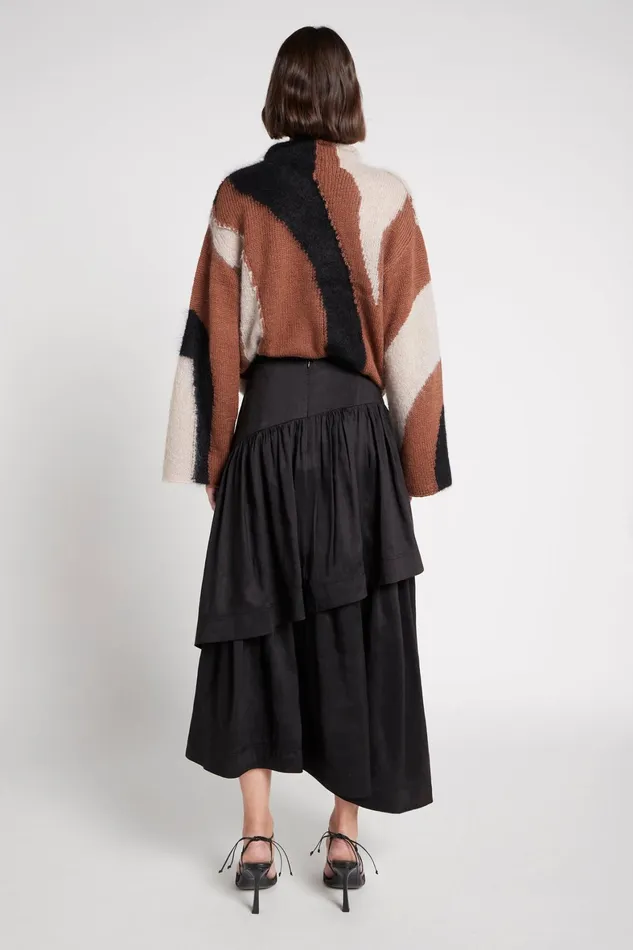 Aje Romy Tiered Midi Skirt Black Women Skirts
