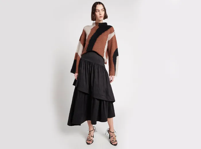 Aje Romy Tiered Midi Skirt Black Women Skirts