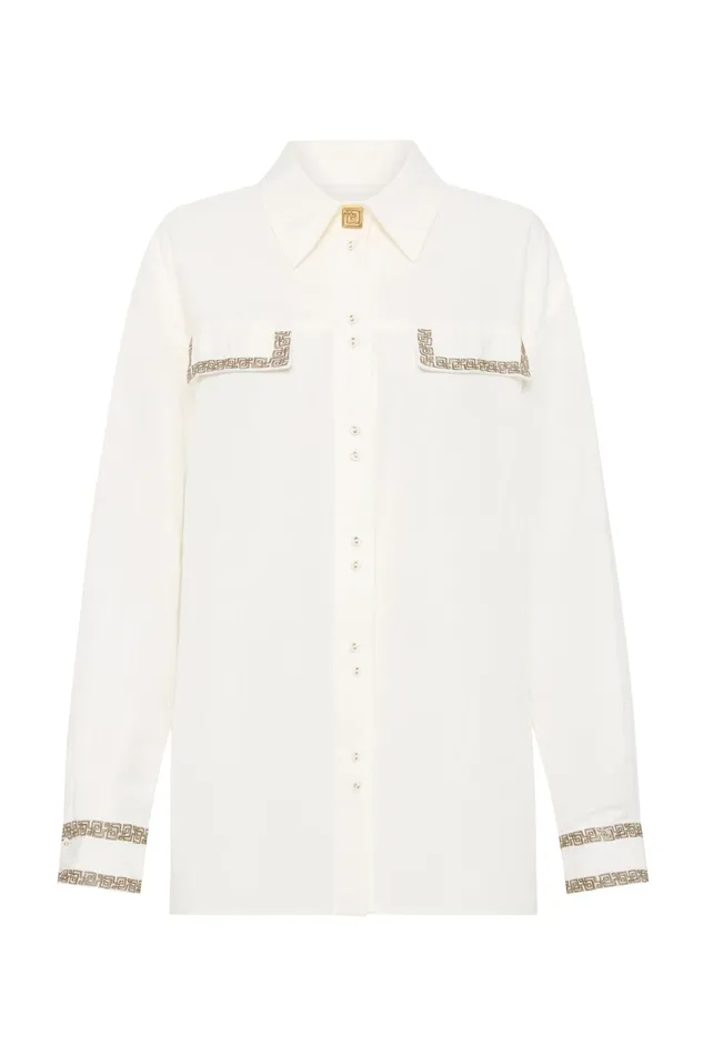 Aje Senses Embroidered Shirt Ivorydesert Khaki Women Tops