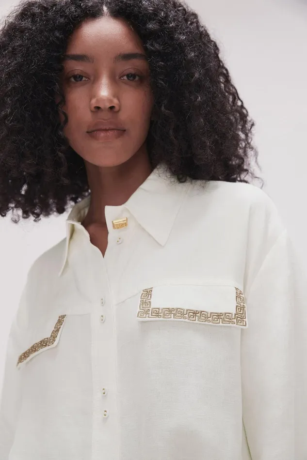 Aje Senses Embroidered Shirt Ivorydesert Khaki Women Tops