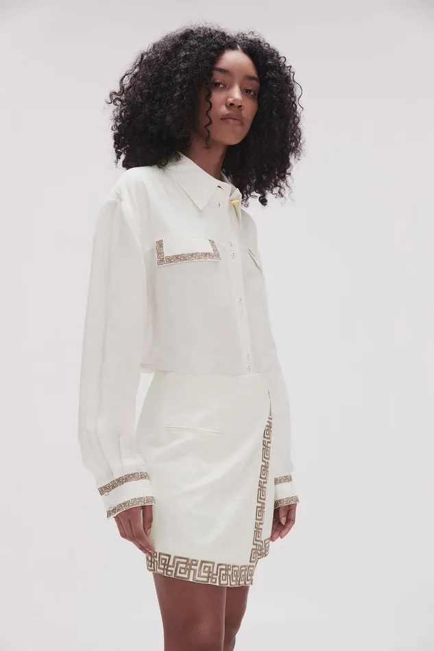 Aje Senses Embroidered Shirt Ivorydesert Khaki Women Tops