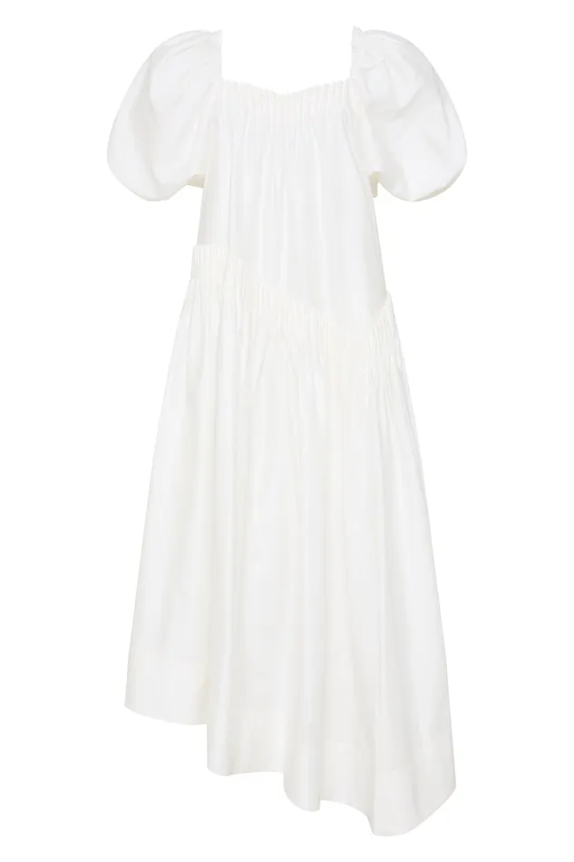 Aje Severine Smock Midi Dress Ivory Women Dresses