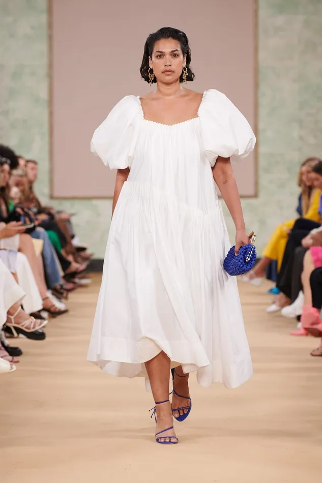 Aje Severine Smock Midi Dress Ivory Women Dresses
