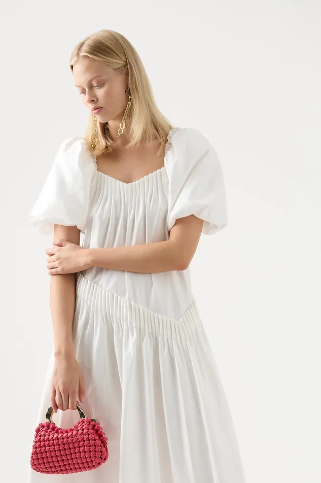 Aje Severine Smock Midi Dress Ivory Women Dresses