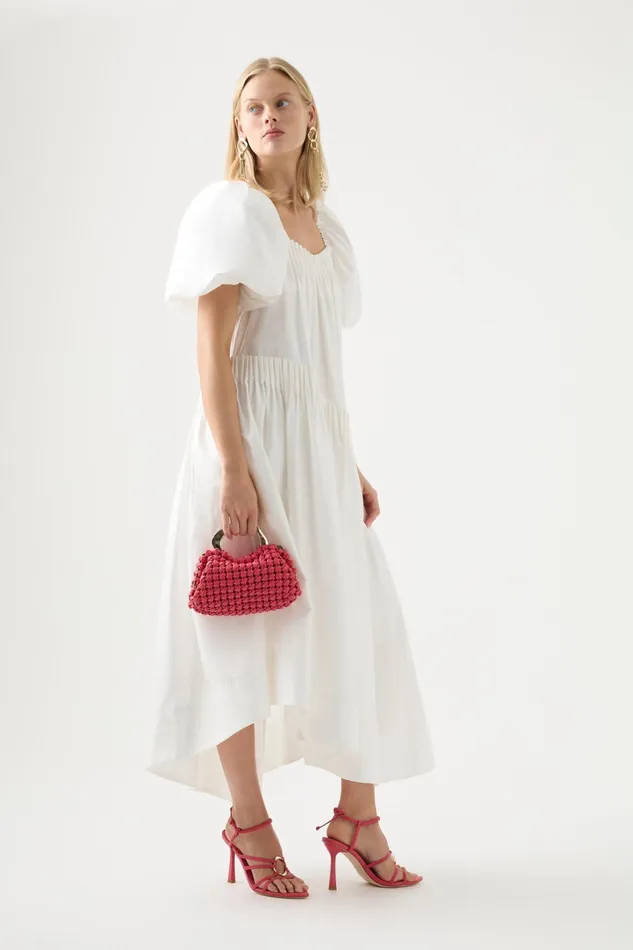 Aje Severine Smock Midi Dress Ivory Women Dresses