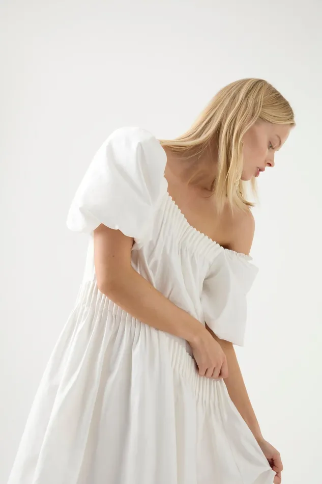 Aje Severine Smock Midi Dress Ivory Women Dresses