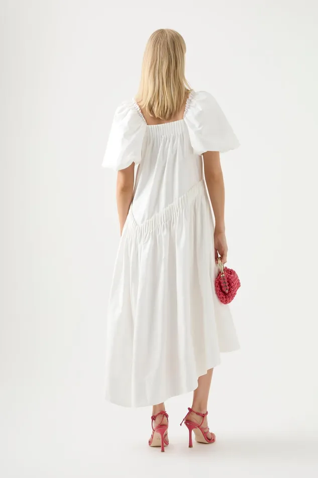 Aje Severine Smock Midi Dress Ivory Women Dresses