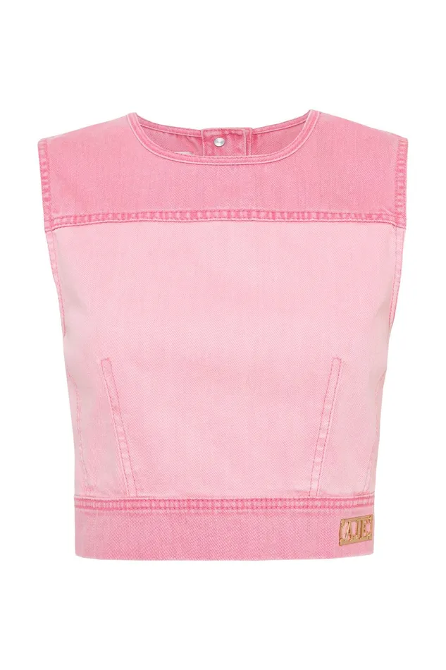 Aje Shades Pink Denim Shell Top Two Tone Pink Women Tops