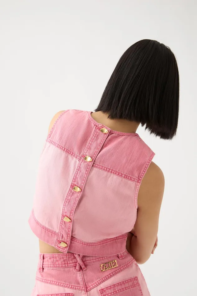 Aje Shades Pink Denim Shell Top Two Tone Pink Women Tops