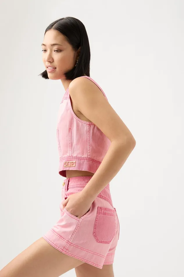 Aje Shades Pink Denim Shell Top Two Tone Pink Women Tops