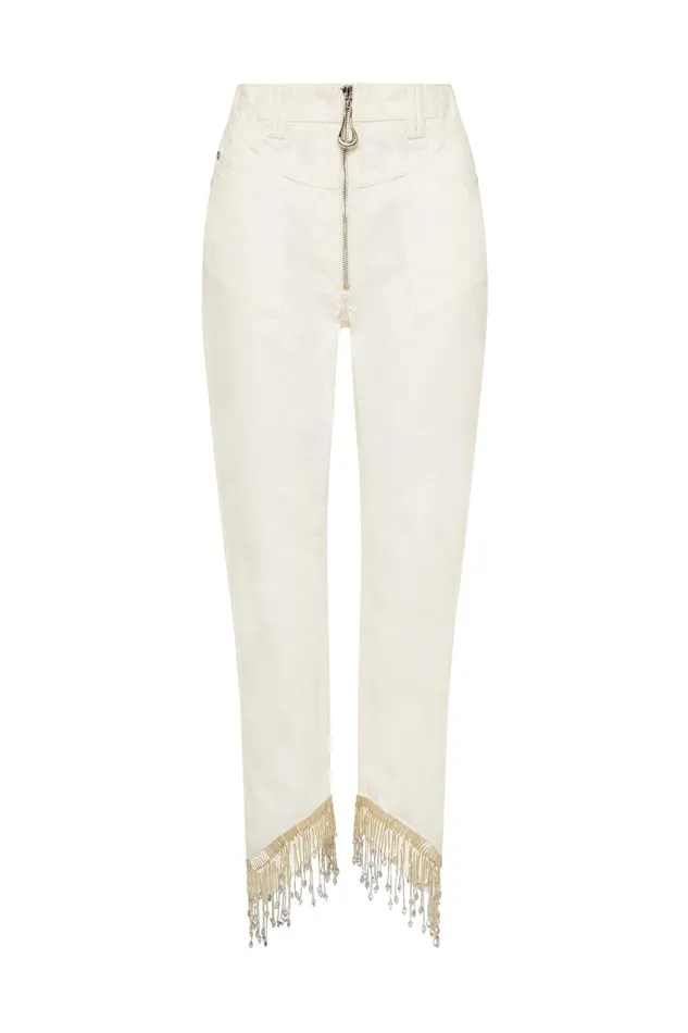 Aje Sheen Fringe Denim Jeans White Women Denim