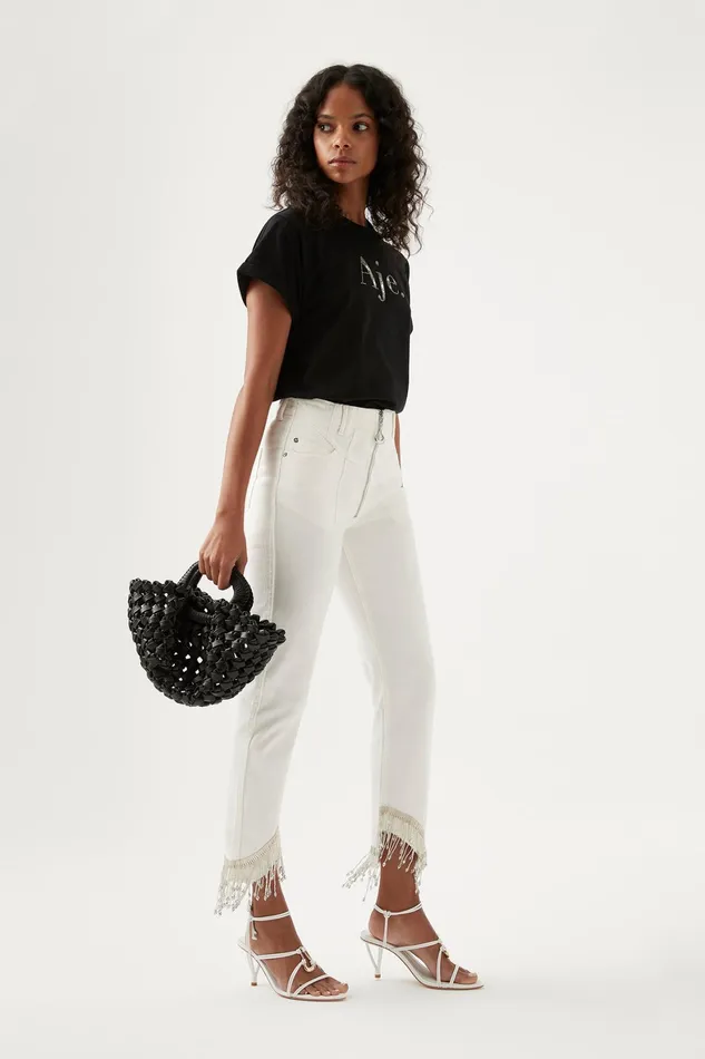 Aje Sheen Fringe Denim Jeans White Women Pants