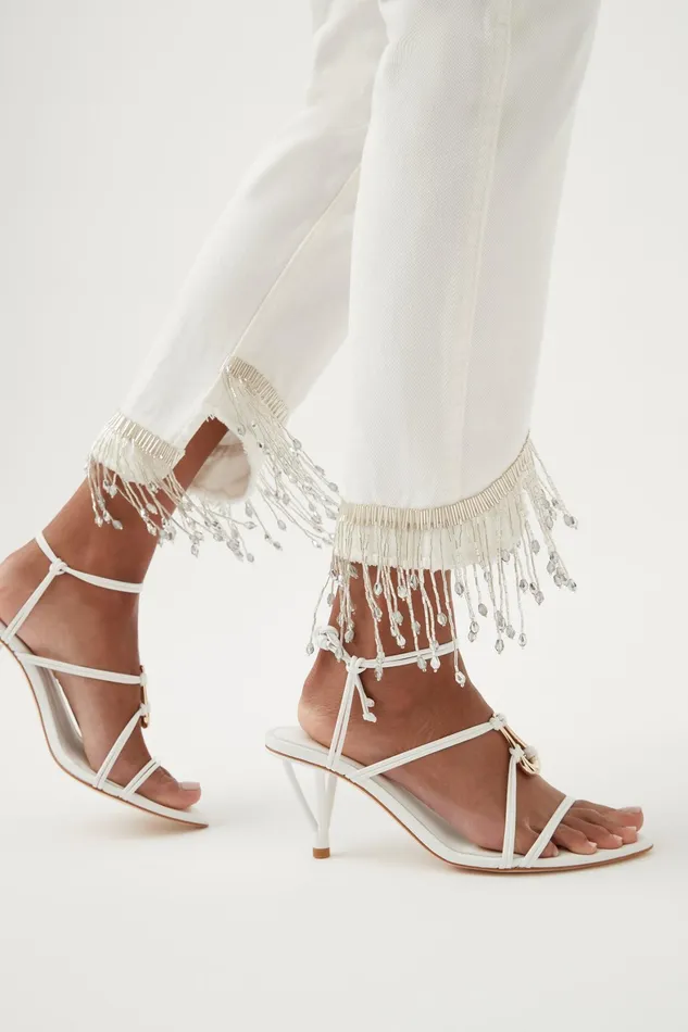 Aje Sheen Fringe Denim Jeans White Women Pants