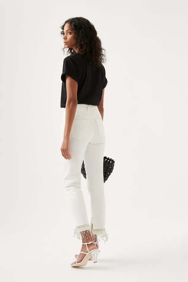 Aje Sheen Fringe Denim Jeans White Women Pants