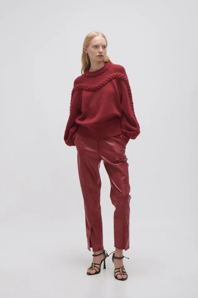 Aje Somerled Braided Knit Mahogany Red Women Knitwear and Jumpers
