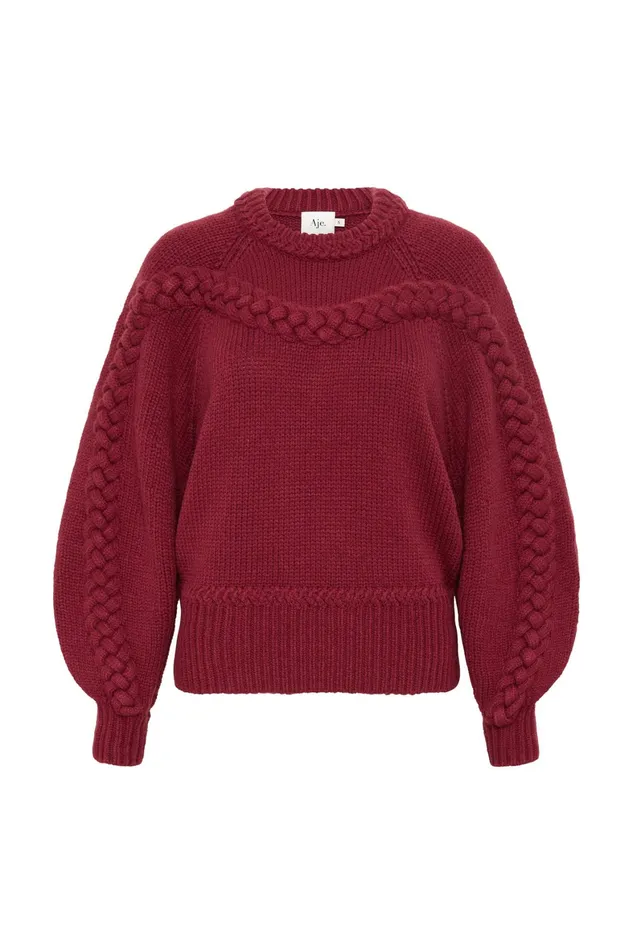 Aje Somerled Braided Knit Mahogany Red Women Knitwear and Jumpers