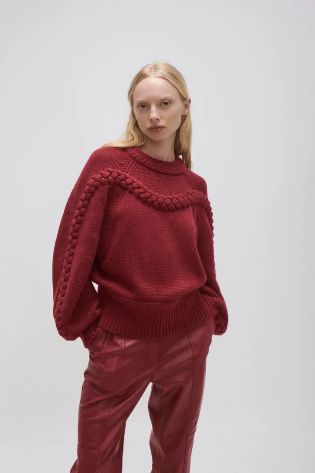 Aje Somerled Braided Knit Mahogany Red Women Knitwear and Jumpers