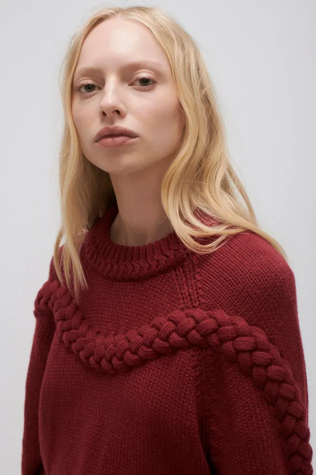 Aje Somerled Braided Knit Mahogany Red Women Knitwear and Jumpers
