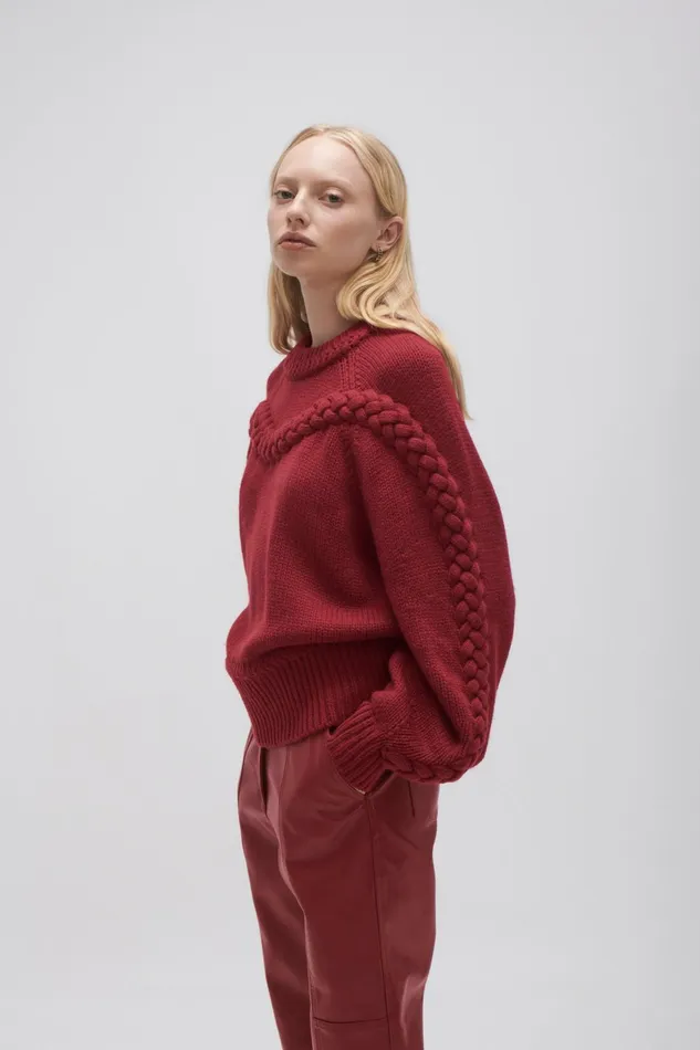Aje Somerled Braided Knit Mahogany Red Women Knitwear and Jumpers