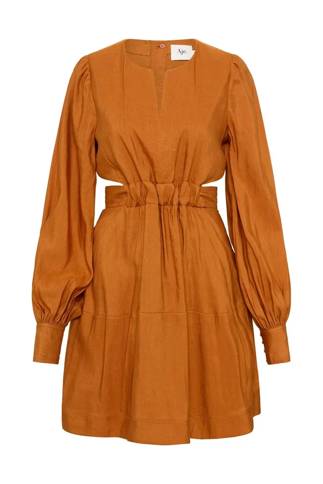 Aje Spectral VNeck Mini Dress Chestnut Brown Women Dresses