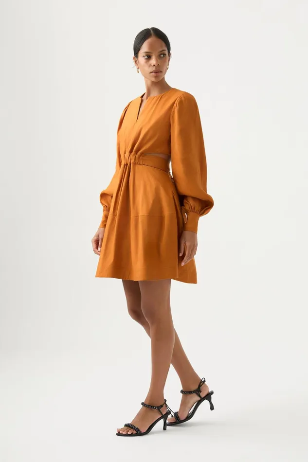 Aje Spectral VNeck Mini Dress Chestnut Brown Women Dresses