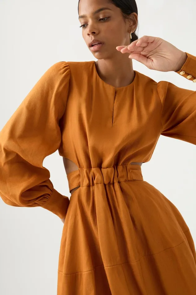 Aje Spectral VNeck Mini Dress Chestnut Brown Women Dresses