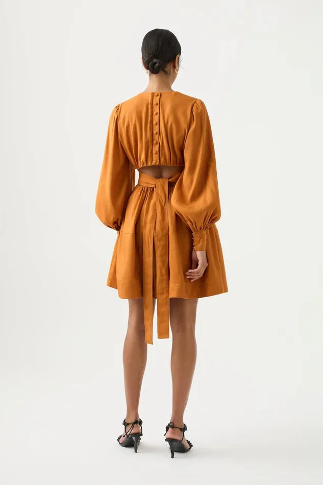 Aje Spectral VNeck Mini Dress Chestnut Brown Women Dresses