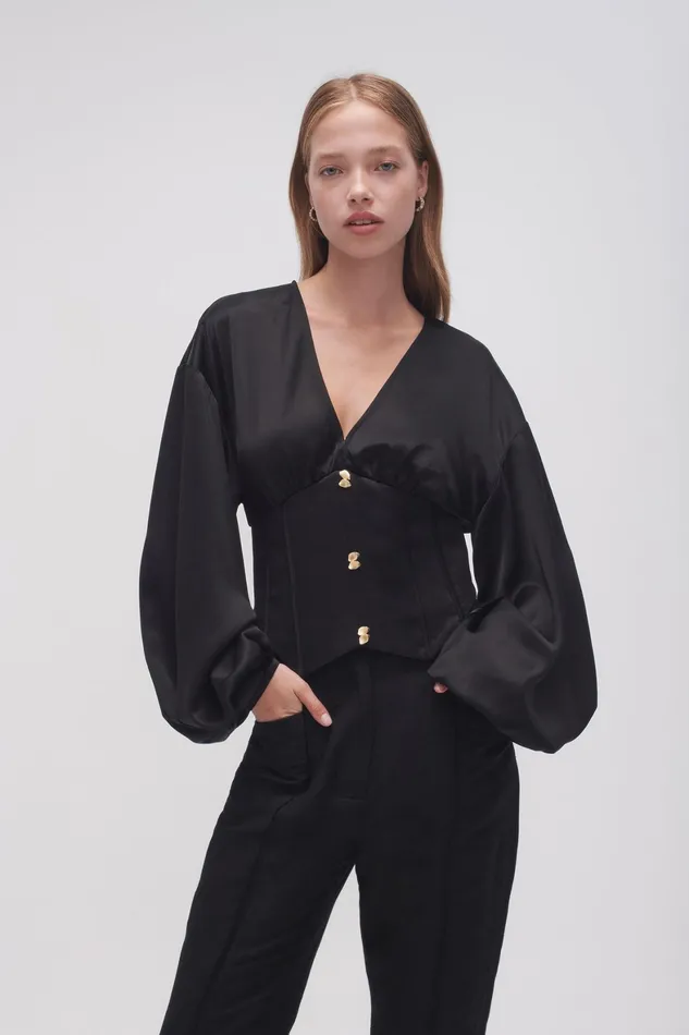 Aje Spirit Corsetted Blouse Black Women Tops