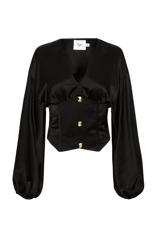 Aje Spirit Corsetted Blouse Black Women Tops
