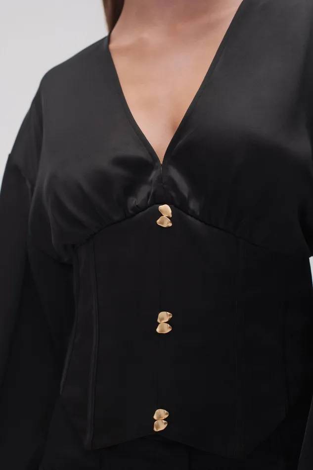 Aje Spirit Corsetted Blouse Black Women Tops
