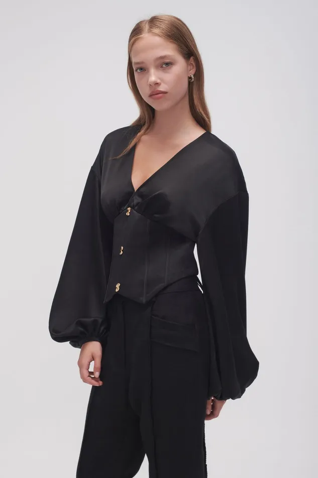 Aje Spirit Corsetted Blouse Black Women Tops