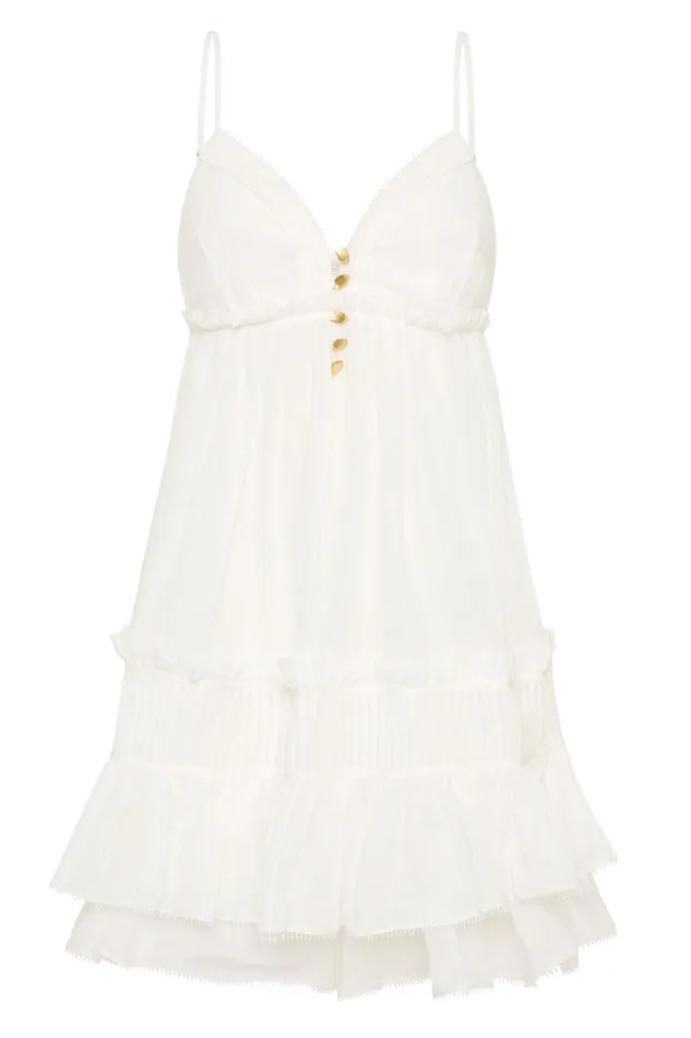 Aje Talia Flounce Mini Dress Ivory Women Dresses