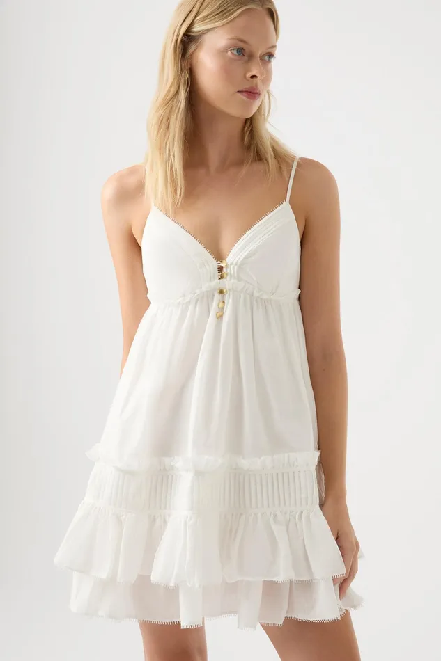Aje Talia Flounce Mini Dress Ivory Women Dresses