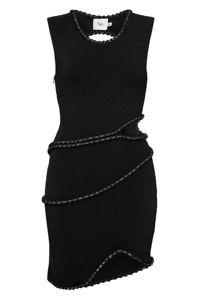 Aje Undulating Cut Out Mini Dress Black Women Dresses