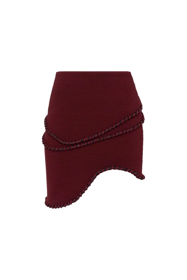 Aje Undulating Knit Mini Skirt Burgundy Women Skirts