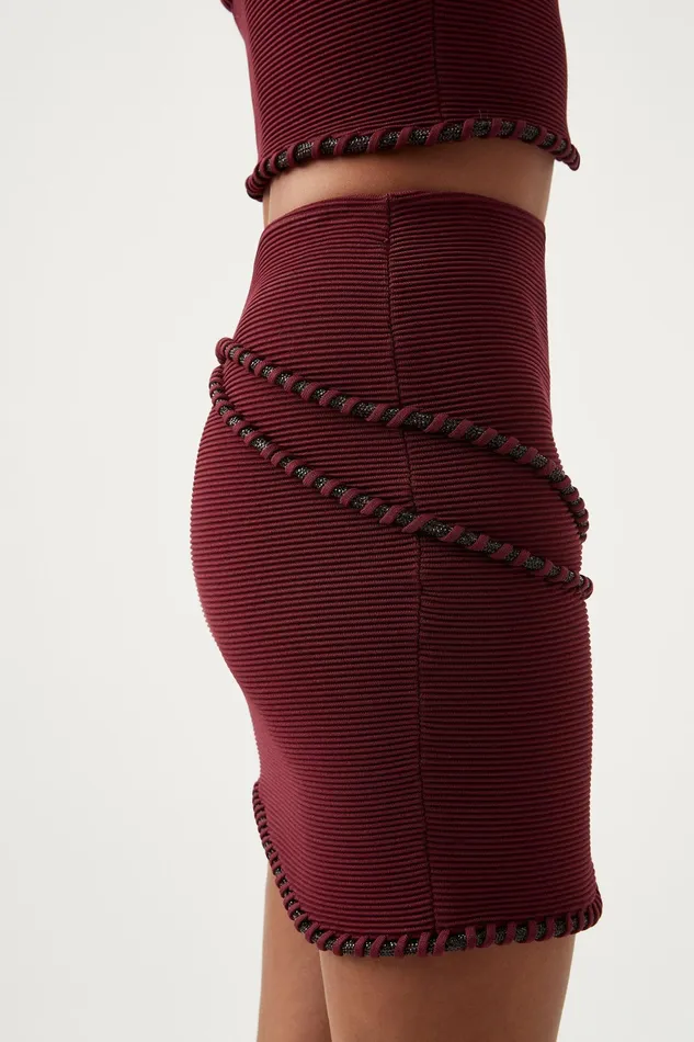 Aje Undulating Knit Mini Skirt Burgundy Women Skirts
