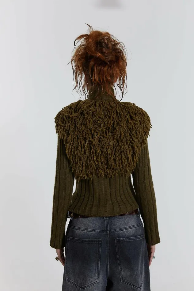 Alder Loop Knit Zip Up Jacket Khaki Women Jaded London Knitwear Alder Loop Knit Zip Up Jacket Khaki Women Jaded London Knitwear